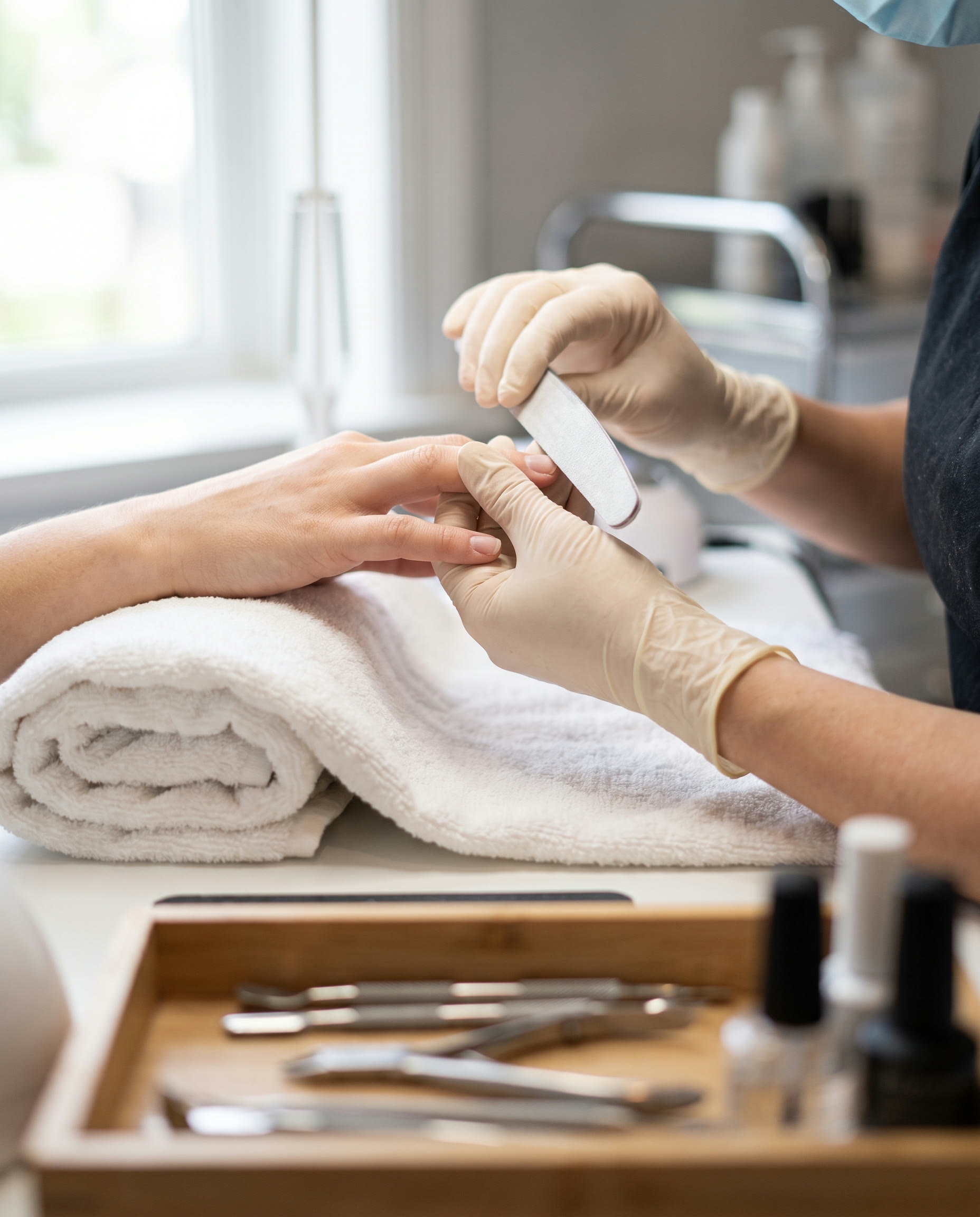 Trattamento nails in primo piano, cura di mani e unghie