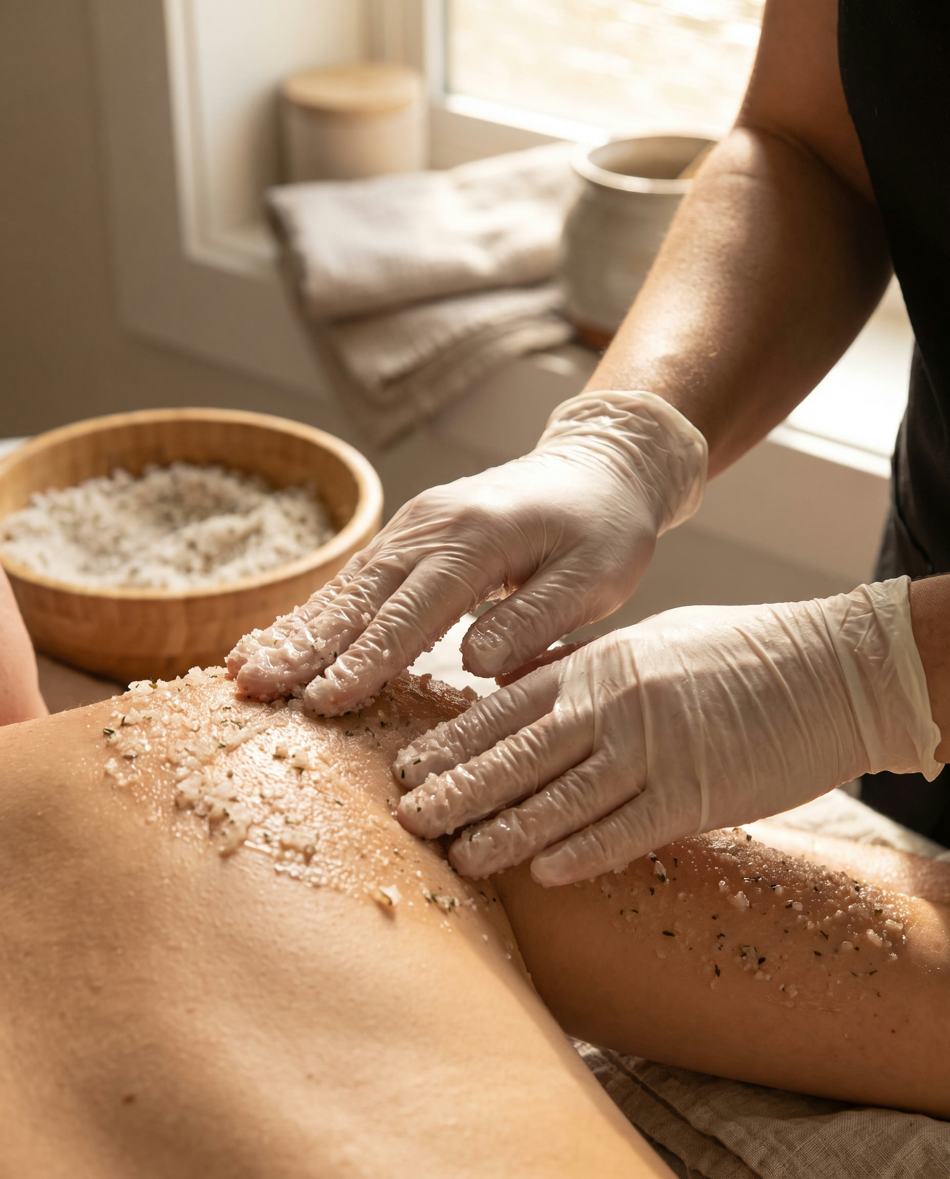 Peeling corpo in primo piano, esfoliazione della pelle